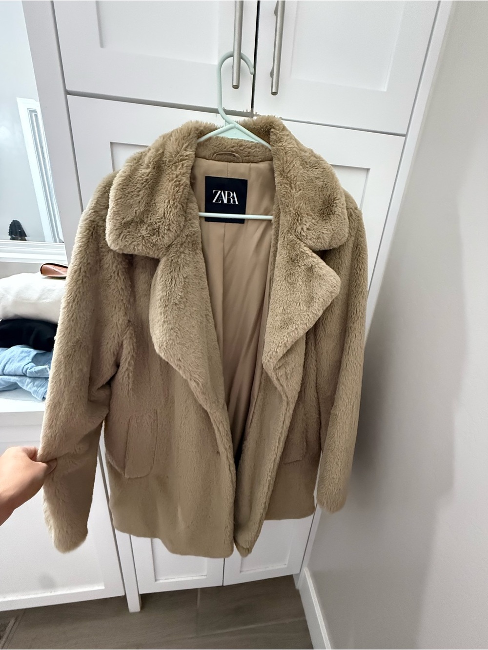 ZARA Teddy Faux Fur Jacket in Light Taupe